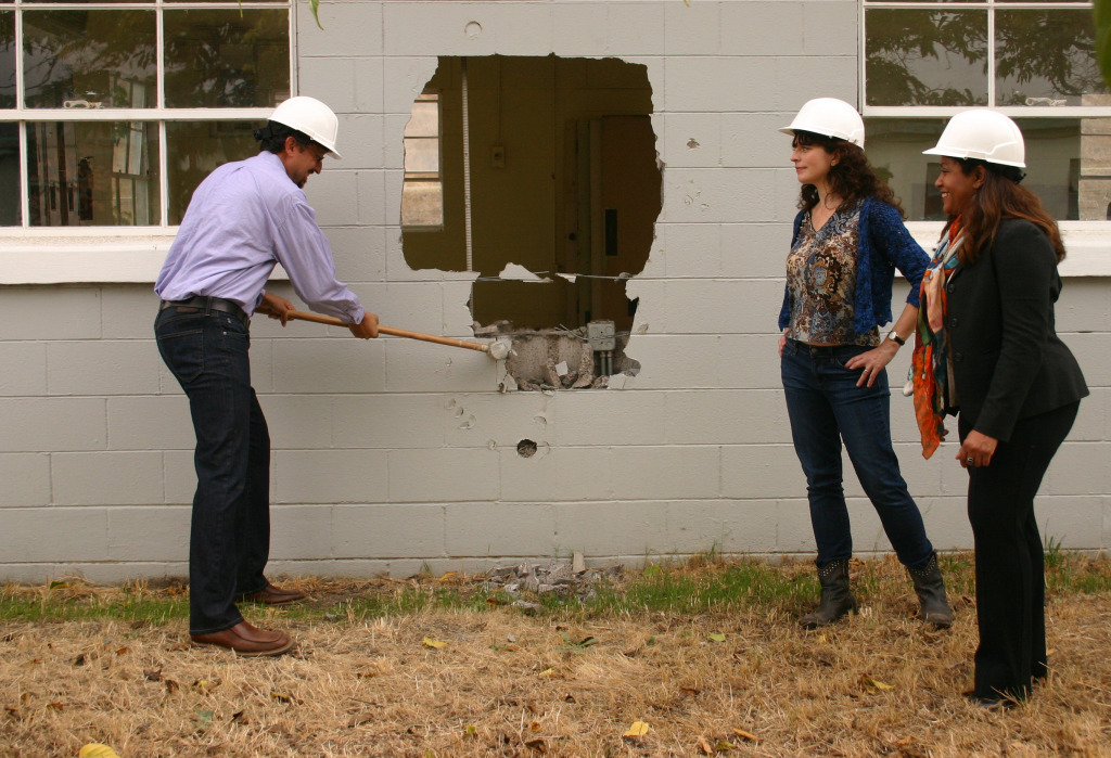 Shabbir, Sarah, and Mecca Billings Nelson at the demolition site of WildCare's new hospital.  Shortly after this shot was taken, one of us promptly injured our selves with the sledgehammer.